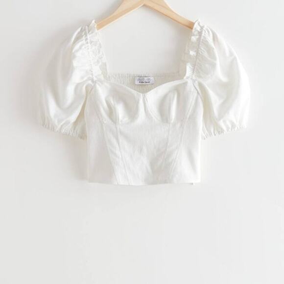 & other stories white Smocked Puff Sleeve Top - Picture 1 of 4